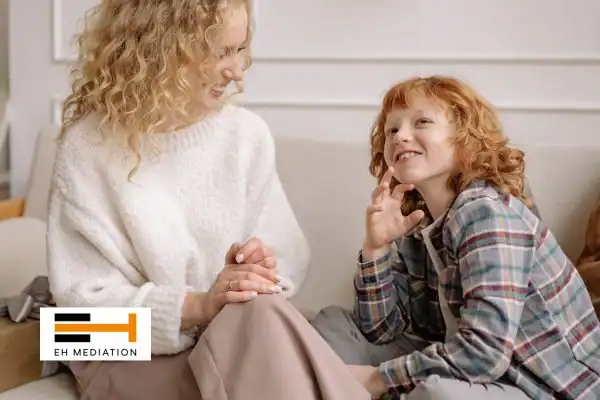Happy mother and child after sorting child arrangements mediation Goole